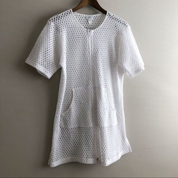 Donna Vintage Mesh Lace Zip-Up Beach Cover Up Dress | White | Size S - Picture 1 of 14